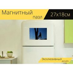 Магнитный пазл "Дерево службы, тяжелая работа, лесоруб" на холодильник 27 x 18 см. Lots Prints