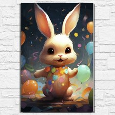 Картина по номерам на холсте животные заяц (кролик, праздник, воздушные шары) - 12641 В 60x40 Бруталити