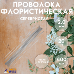 Проволока флористическая, 20 штук 2,0 мм 40 см, Проволока для рукоделия, для букетов, для украшений, Серебристая, Delta-Wire