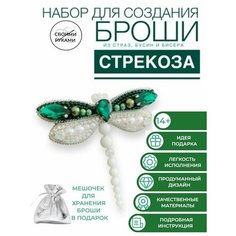Набор для творчества создания, вышивания, изготовления, украшения броши из бисера насекомое стрекоза Нет бренда