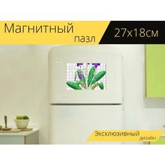 Магнитный пазл "Фиолетовые цветы, блеск, винтаж" на холодильник 27 x 18 см. Lots Prints