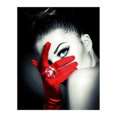 "Алмазная мозаика Женщина в красных перчатках" 9D 40х30, полная выкладка Noname