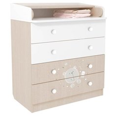 Детский комод-трансформер Polini Френч-3 Белый / Дуб Пастельный (Teddy)