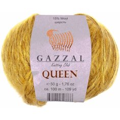 Пряжа Gazzal Queen горчица (7220), 15%шерсть/35%полиэстер/15%металлик/35%акрил, 100м, 50г, 3шт