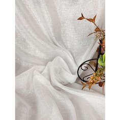 Ткань для шитья и пошива штор "Тюль лен с мерцанием" на отрез от 1 м, белый с люрексом серебро Lizya