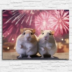 Картина по номерам на холсте новый год рождество (хомяки, милота, снег, зима) - 12745 40х30 Бруталити