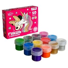 Гуашь 10 цветов + 2 цвета с блёстками по 20 мл Единорог, Минни Маус Disney