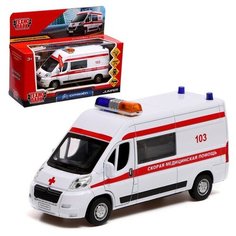 Машина металлическая «Citroen Jumper. Скорая», 14 см, световые и звуковые эффекты, открываются двери, инерция, цвет белый Технопарк