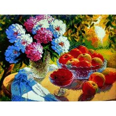 Алмазная мозаика квадратные стразы маки, розы, пионы, 40*50 "натюрморт пирожное , фрукты, ягоды, смородина, клубника, цветы, букет. Осень Сирень, Kakadu
