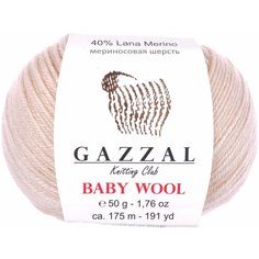 Пряжа Gazzal Baby Wool светло-бежевый (839), 40%шерсть мериноса/20%кашемирПА/40%акрил, 175м, 50г, 5шт