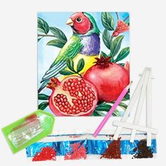 Алмазная Мозаика 21*25см (С Мольбертом Картон, Частичная выкладка, Стразы-Камни) Попугай, гранат (24228) Нет бренда
