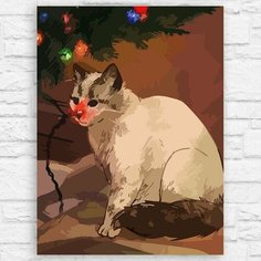 Картина по номерам на холсте новый год рождество (мемы, поздравления, котик, гирлянда) - 13061 40х30 Бруталити