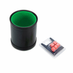 Набор Stuff-Pro: Шейкер для кубиков кожаный с крышкой, зеленый + кубики D6, 12 мм, 5 шт, красные