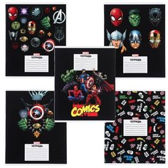 Тетрадь 24 листа, 5 видов микс, линейка, частичный УФ, Мстители Marvel