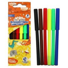 Фломастеры 6 цветов, вентилируемый колпачок, в картонной коробке, 3 штуки Calligrata