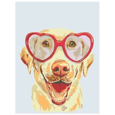 Картина по номерам, "Живопись по номерам", 60 x 80, A224, пёс, веселье, животное, очки, сердце, любовь