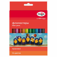Фломастеры Гамма "Мультики", 12цв, смываемые, картон. упак, европодвес - 4 шт. Gamma