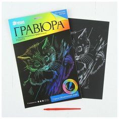Гравюра "Котёнок" с металлическим эффектом "радуга" А4 Школа талантов