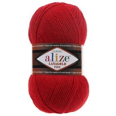 Пряжа ALIZE Lanagold fine 100 гр. 390м (49%шерсть, 51% акрил)(56 красный)
