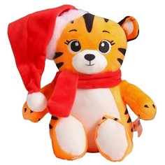 Мягкая игрушка Pomposhki Новогодний тигр в шапке и шарфике, 21 см, оранжевый