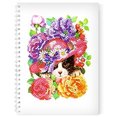Color kit/Тетрадь/ Алмазная живопись на тетраде /Школьные принадлежности/Алмазная мозаика тетрадь Котенок в цветах, клетка 48 листов TR006