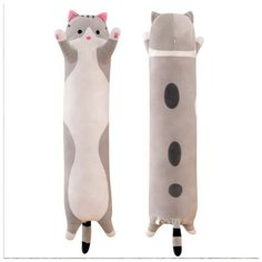Кот-подушка багет серый 110 см / Мягкая игрушка кот батон / Большой кот размер 110 см Kidslandiya