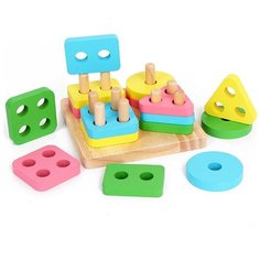 BeeZee Toys Деревянные пирамидки, логическая головоломка, сортер Монтессори