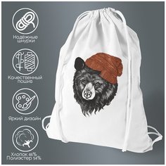 Сумка для обуви CoolPodarok Медведь в вязаной шапке