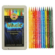 Карандаши цветные цельнографит 12цв Koh-i-Noor PROGRESSO MAGIC 8772, мет/пенал