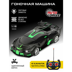 Гоночная машинка на радиоуправлении ТМ AUTODRIVE, движение вперед/назад/повороты, М1:18, пульт управления, 4 канала, свет, JB1168174