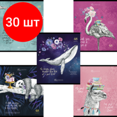 Комплект 30 шт, Тетрадь А5, 48 л, пзбм, скоба, клетка, фольга, конгрев, TWIN лак, "Во сне и наяву" (5 видов), 028092 Полотняно Заводская Бумажная Мануфактура