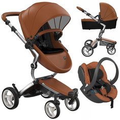 Коляска 3в1 Mima Xari Camel на серебристом шасси с матрасиками Black