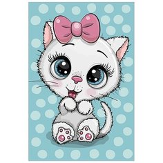 Алмазная мозаика «Милый котенок с бантиком», LC040 / 20х30 см / Полная выкладка / Холст на подрамнике / Картина стразами Цветной