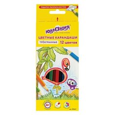 Карандаши цветные супермягкие юнландия "экзотика", 12 цветов, трехгранные, с раскраской
