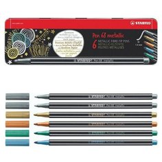 Фломастеры в металлическом футляре STABILO Pen 68 Metallic, 6 цветов