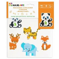 Мозаика стразами Maxi Art набор из 6 стикеров со стразами, Животные 20х20 см (MA-KN0247-9)