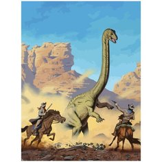 Картина по номерам на холсте динозавр против ковбоев - 530 30X40