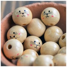 Бусины деревянные котики 15 шт, покрытие лак, размер 19-20 мм, большое отверстие 5 мм КафеБижу