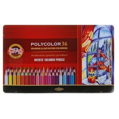 Карандаши художественные 36 цветов, Koh-I-Noor 3825 PolyColor, мягкие, в металлическом пенале./В упаковке шт: 1