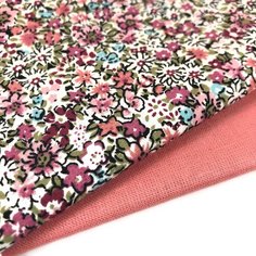 Набор тканей для пэчворка и рукоделия / 48х50 см, 2 шт / лоскуты хлопок бязь поплин / белый, розовый, светло-брусничный Mimzo