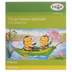 Пластилин мягкий (восковой) 10 цветов 150 г Гамма "Пчелка", со стеком, картонная упаковка 280031Н Gamma