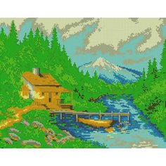 Вышивка бисером картины Домик у реки 38*30см Вышивочка