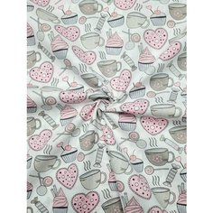 Ткань Бязь "Сладости с чашками" 100*150см Хлопковые ткани