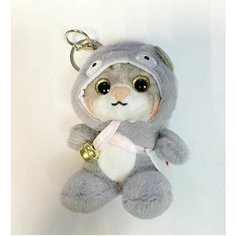 Мягкая игрушка-брелок Кот в костюме Совы, плюшевый, серый, 12 см, в капюшоне, в кигуруми Original Toys