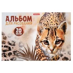 Альбом для рисования А4, 20 листов на клею Wild Cat, обложка мелованный картон 170 г/м2, жёсткая подложка, блок 120 г/м2 Erich Krause