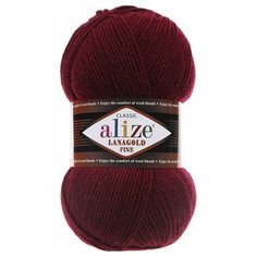 Пряжа Alize Lanagold Fine, 49 % шерсть, 51 % акрил, 100 г, 390 м, 5 шт., 57 бордовый