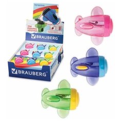 BRAUBERG Точилка BRAUBERG "Jet", с контейнером, для чернографитных/цветных карандашей, в картонном дисплее, ассорти, 223591
