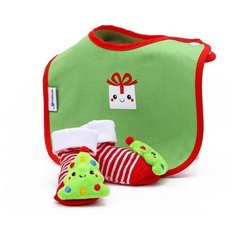 Крошка Я Подарочный Новогодний набор: носочки - погремушки и нагрудник «Подарочек», новогодняя подарочная упаковка, виды микс