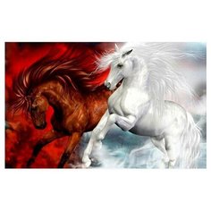Алмазная мозаика без подрамника 40x50 см Две лошади Noname