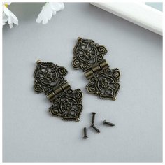 Петля для шкатулки металл "Узорная с цветами" бронза + гвозди 5,3х2,8 см./В упаковке шт: 2